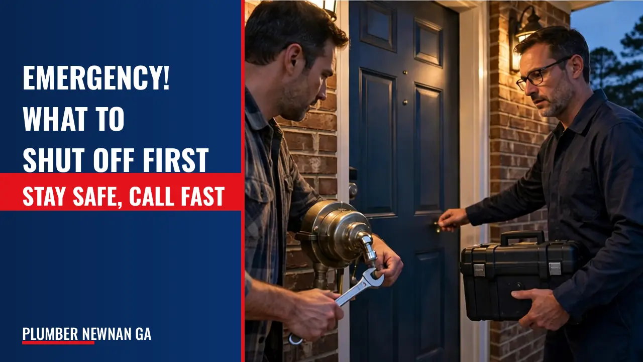An emergency triage page: what to shut off, when gas is an immediate call, what to expect on arrival, and how after-hours billing works.